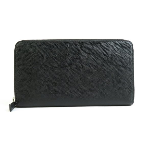 PRADA Round Long Wallet Zipper Organizer Leather Black Men's h30511a - Picture 1 of 5
